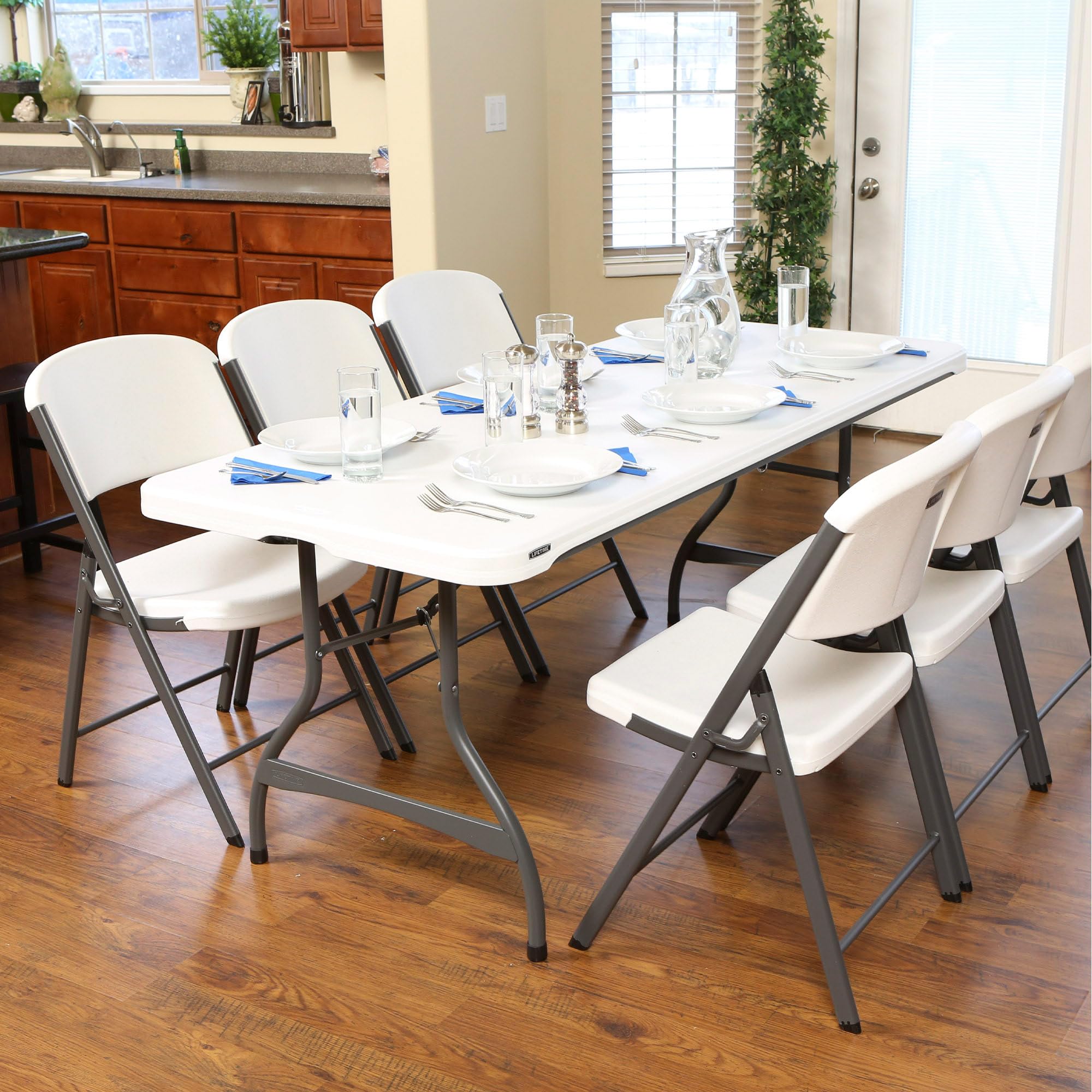 LIFETIME 92118 - Tavolo Pieghevole Rettangolare ultraresistente in Granito Bianco | Tavoli da Esterno e da Interno per Giardino, terrazza, Eventi e Catering | Misure 182x76cm, Altezza 74cm