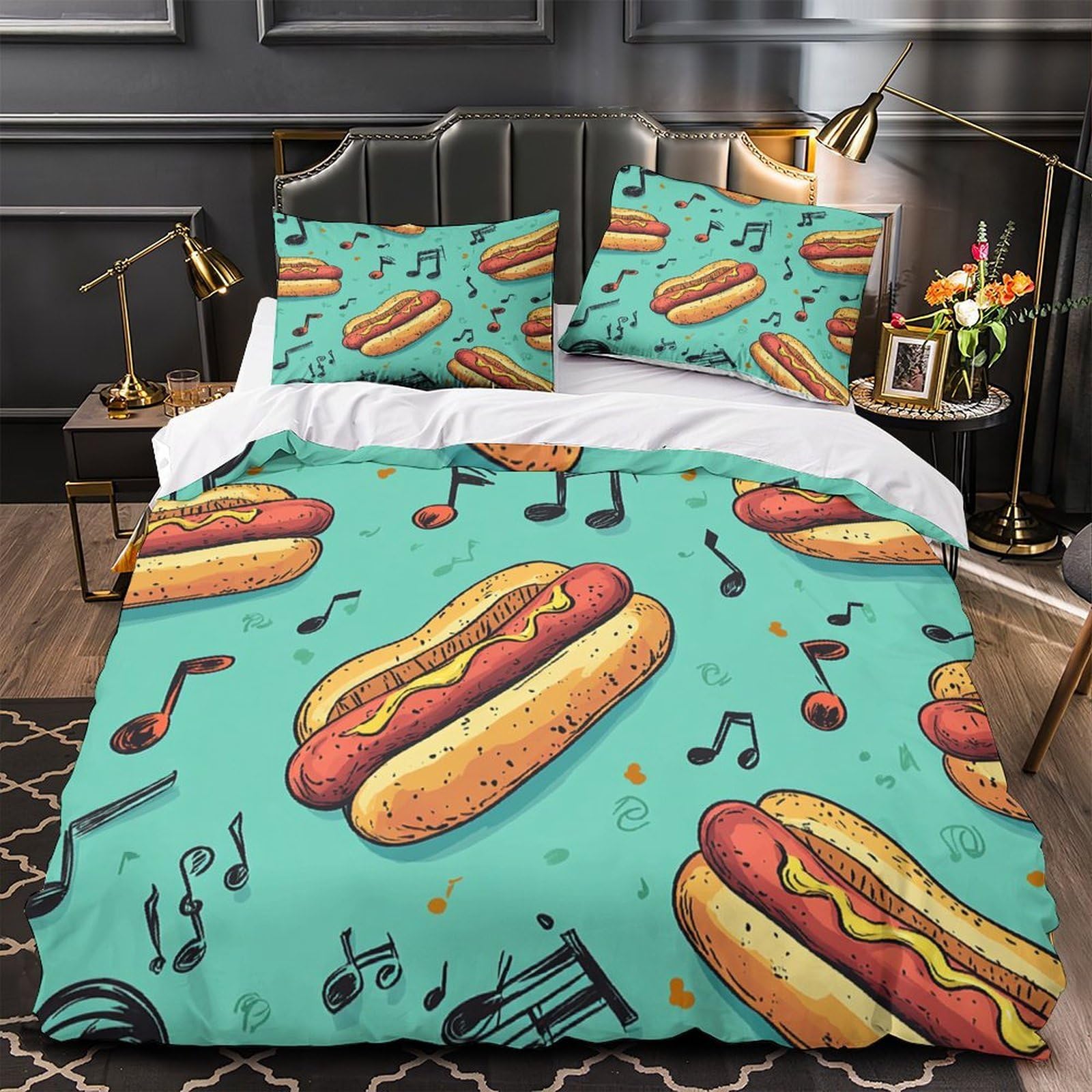 Parure de lit hot dog en microfibre résistante et linge de lit super douce au toucher coton