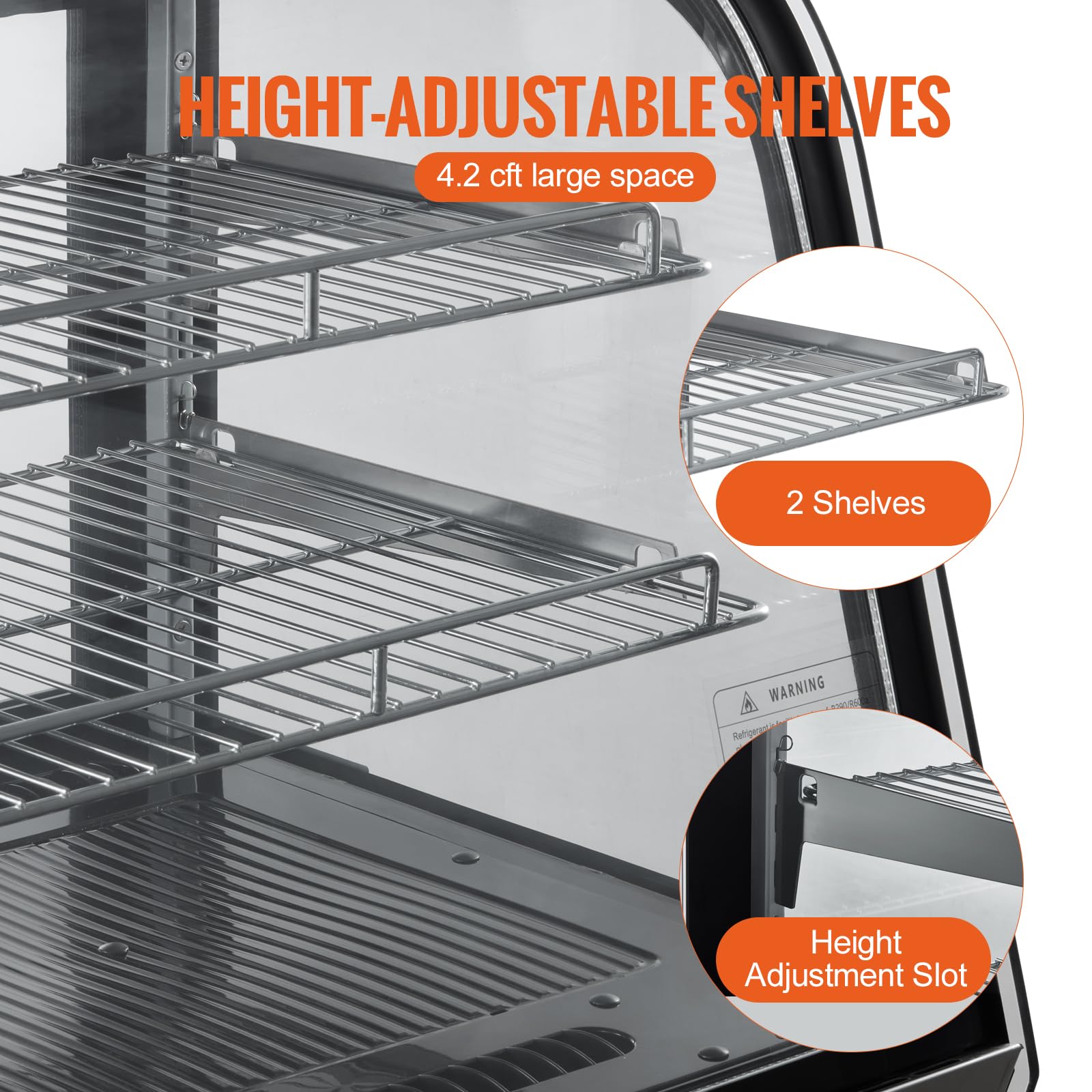 VEVOR Vitrina Refrigerada Comercial 115 L Vitrina de Pastelería de 2 Niveles Refrigerador con Iluminación LED Enfriamiento TURBO Enfriamiento por Aire sin Escarcha, para Pasteles de Panadería