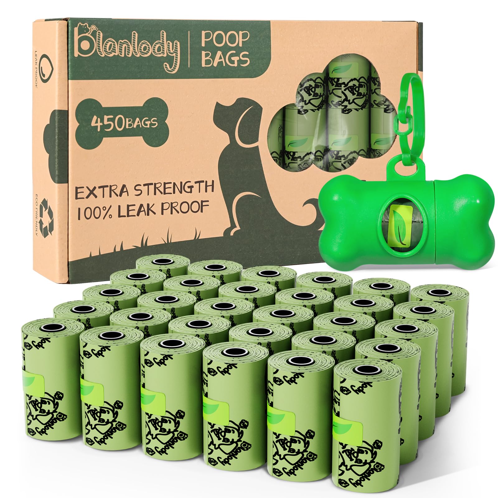 Blanlody Hundekotbeutel, 450 Stück Kotbeutel für Hunde Hundekotbeutel Biologisch Abbaubar mit Duft 30 Rollen Kackbeutel für Hunde 30 X 22 Cm Hundetüten und Kotbeutelspender Gassibeutel Hund Abdichten