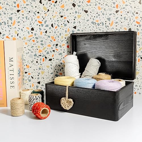 Miniatura 4 de Caja grande de almacenamiento de madera negra con tapa con bisagras, 11.8 x 7.87 x 5.51 pulgadas (+-0.5), caja de regalo para herramientas,