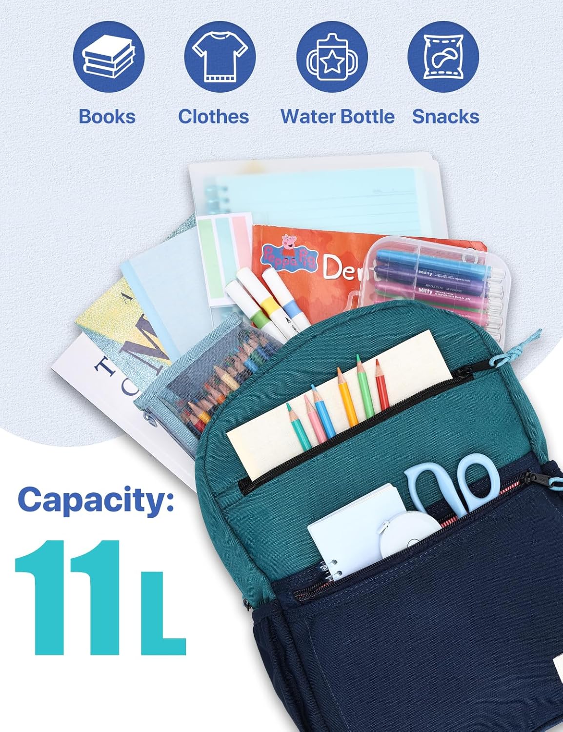 VASCHY Toddler Backpack, Boys Lightweight Plain Color-block Small Kids Backpack Bookbag for Preschool/Kindergarten/Daycare/Travel Navy Green - Image 6