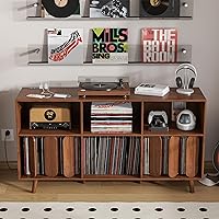 Vista 5 de Soporte grande para tocadiscos, soporte de almacenamiento de discos de vinilo, mesa de tocadiscos con toma de corriente, soporte para almacenamiento
