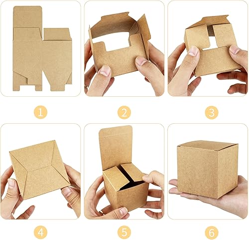 Miniatura 5 de 25 cajas de regalo pequeñas de papel Kraft, cajas de regalo de 2.75 x 2.75 x 2.75 pulgadas, cajas de regalo de papel con tapas, caja de dulces para