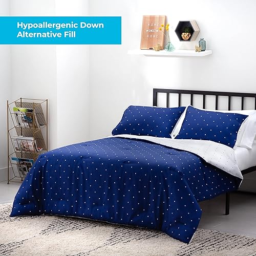 Miniatura 5 de LINENSPA - Edredón de microfibra hipoalergénico, con relleno sintético, para usar todo el año, tamaño individual XL, azul marino
