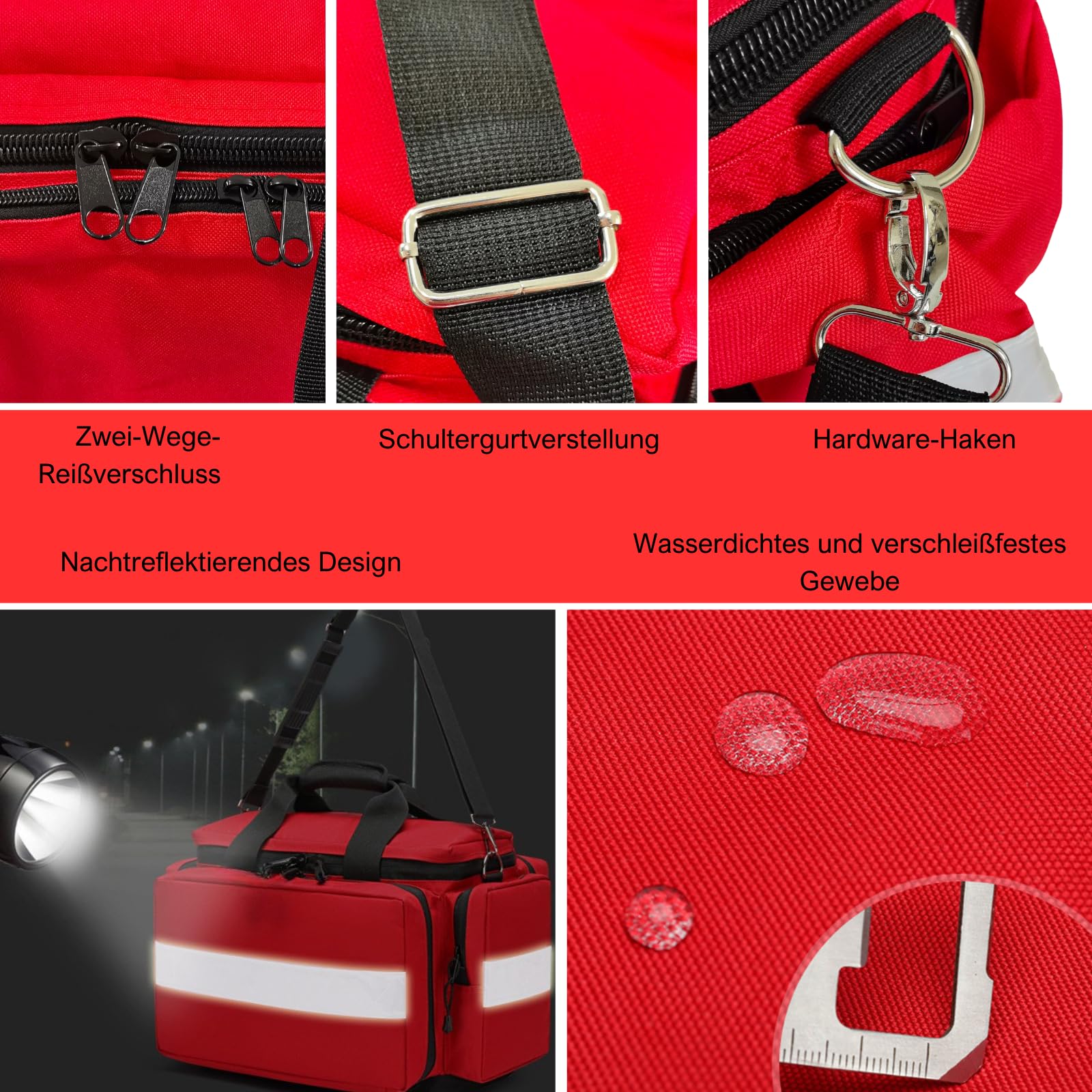 Erste-Hilfe-Tasche Leer Groß,Notfalltasche Leer - Sanitätstasche für Häusliche Pflege, Arzt, Reise & Notfall (Rot)