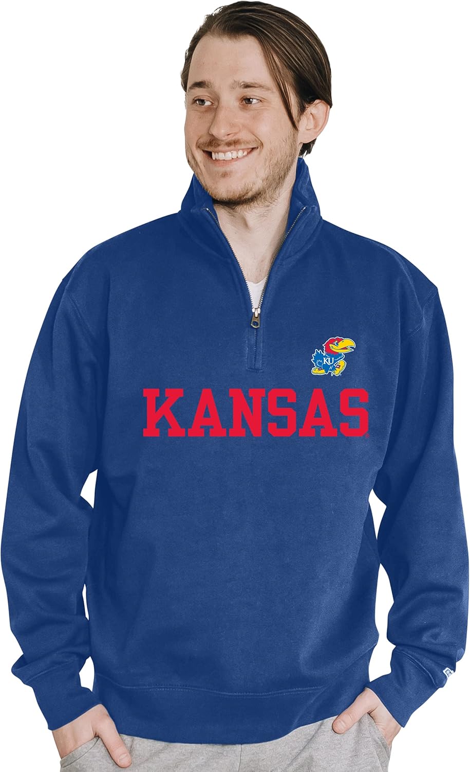Blue 84 Men's Kansas Jayhawks Quarter Zip Sweatshirt Team Color, Team Color, Medium - Image 2