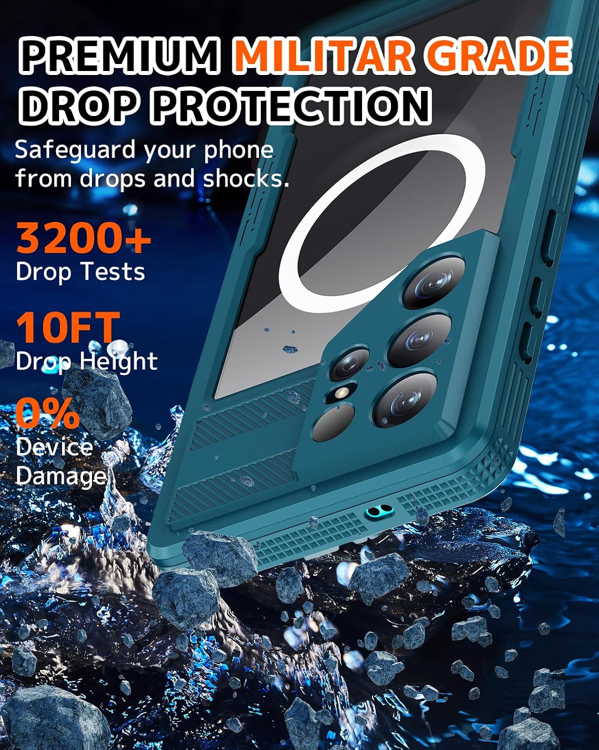 NINKI Magnetic for Samsung Galaxy S26 Ultra Case Waterproof with Screen Protector & Strap,IP68 Transparent Magnet Phone Cover for Samsung S26 Ultra Case Waterproof Magnetic - Clear Blue