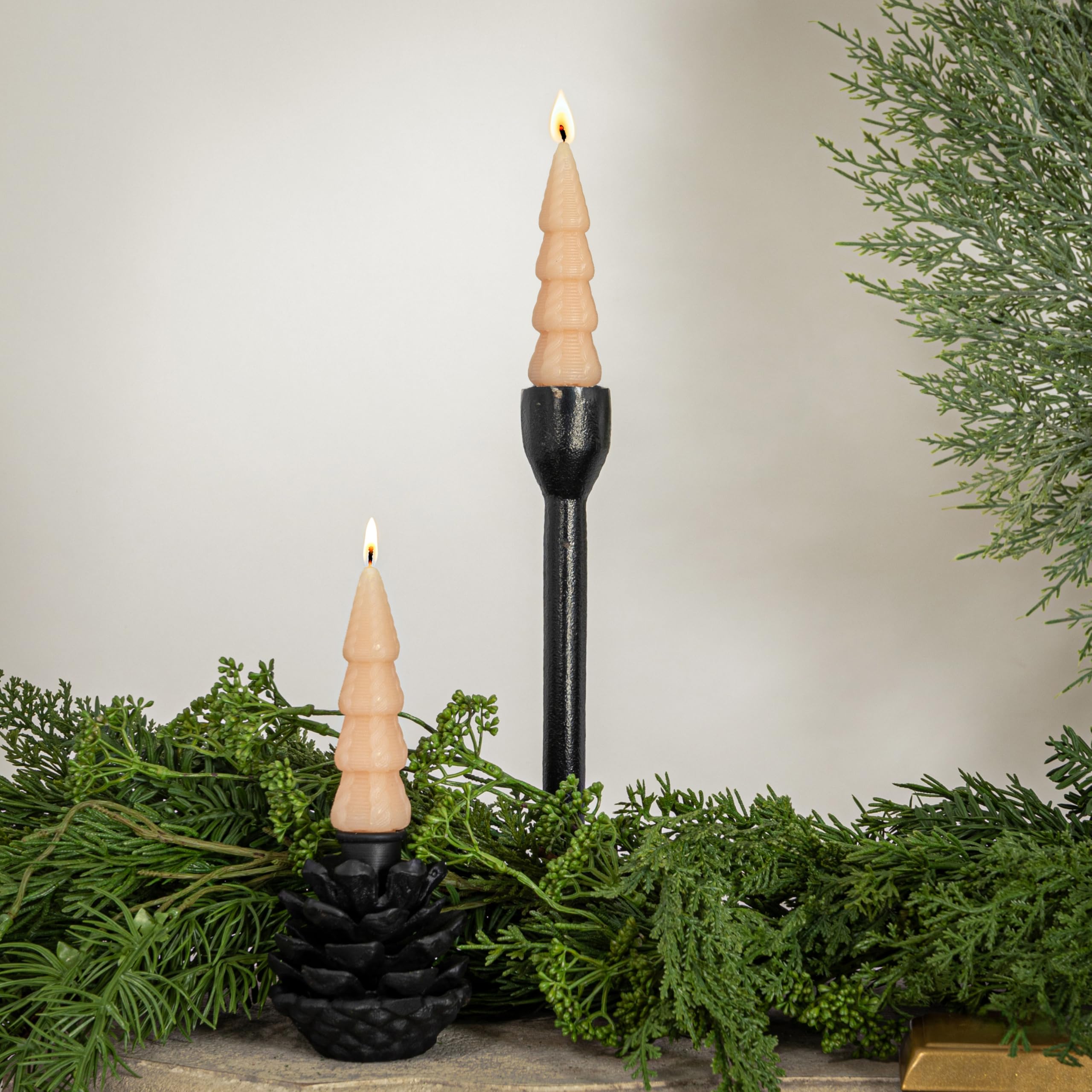 Creative Co-Op Unscented Tree Shaped Taper Candles in Box, Blush Color, Set of 2