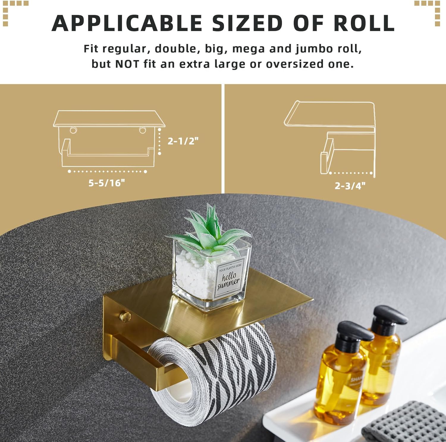 Angle Simple Toilet Paper Holder with Shelf, SUS304 Stainless Steel Bathroom Tissue Roll Holder for Wall, Brushed Dark Gold