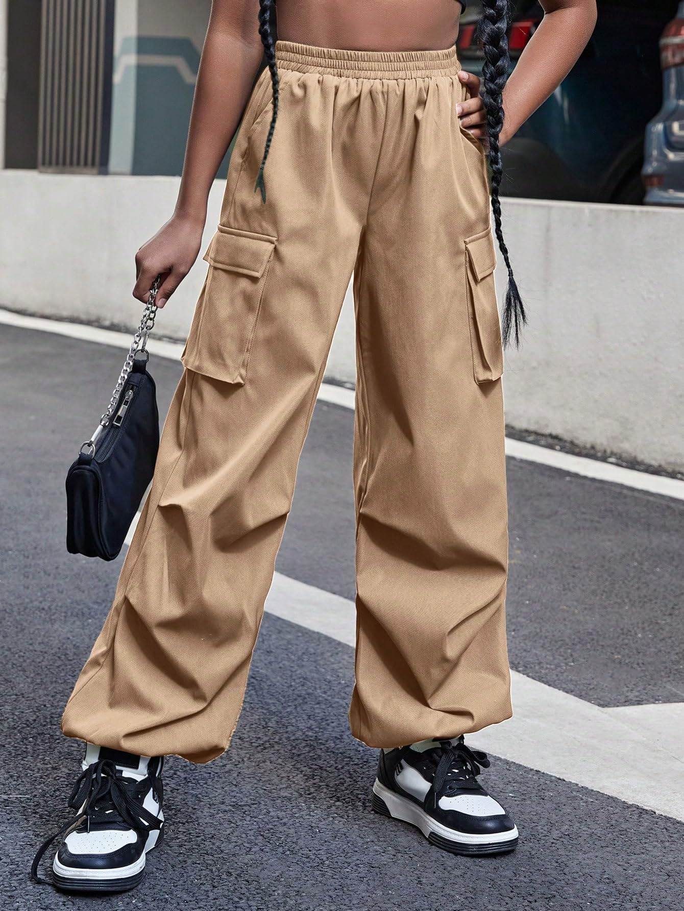 OYOANGLE Girl's Y2K Cargo Pants Elastic Waist Jogger Pants Trousers with Pocket