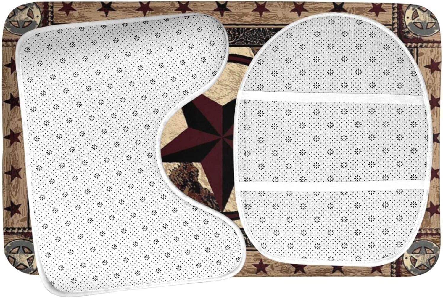 Giwawa Western Texas Star Bathroom Rugs Set 3 Piece with Non-Slip Bath Rugs Toilet Lid Cover U-Shaped Contour Toilet Mat Rustic Farmhouse Bath Mats for Bathroom - Image 5