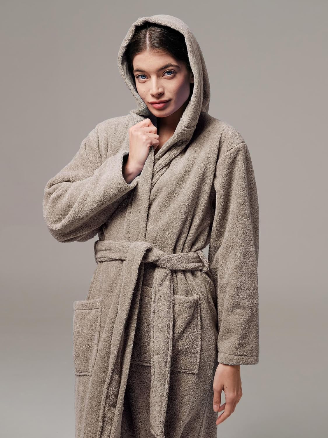 SIORO Womens Terry Cottton Long Cloth Robes, Hooded Plush Soft Absorbent Bathrobe, Full Length Spa Colth for Shower, Hot Tub - Image 6