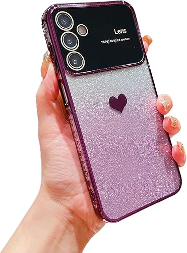 phylla Funda protectora suave a prueba de golpes para Samsung Galaxy S22 Ultra 0.18 oz con corazón degradado con purpurina y patrón lateral,