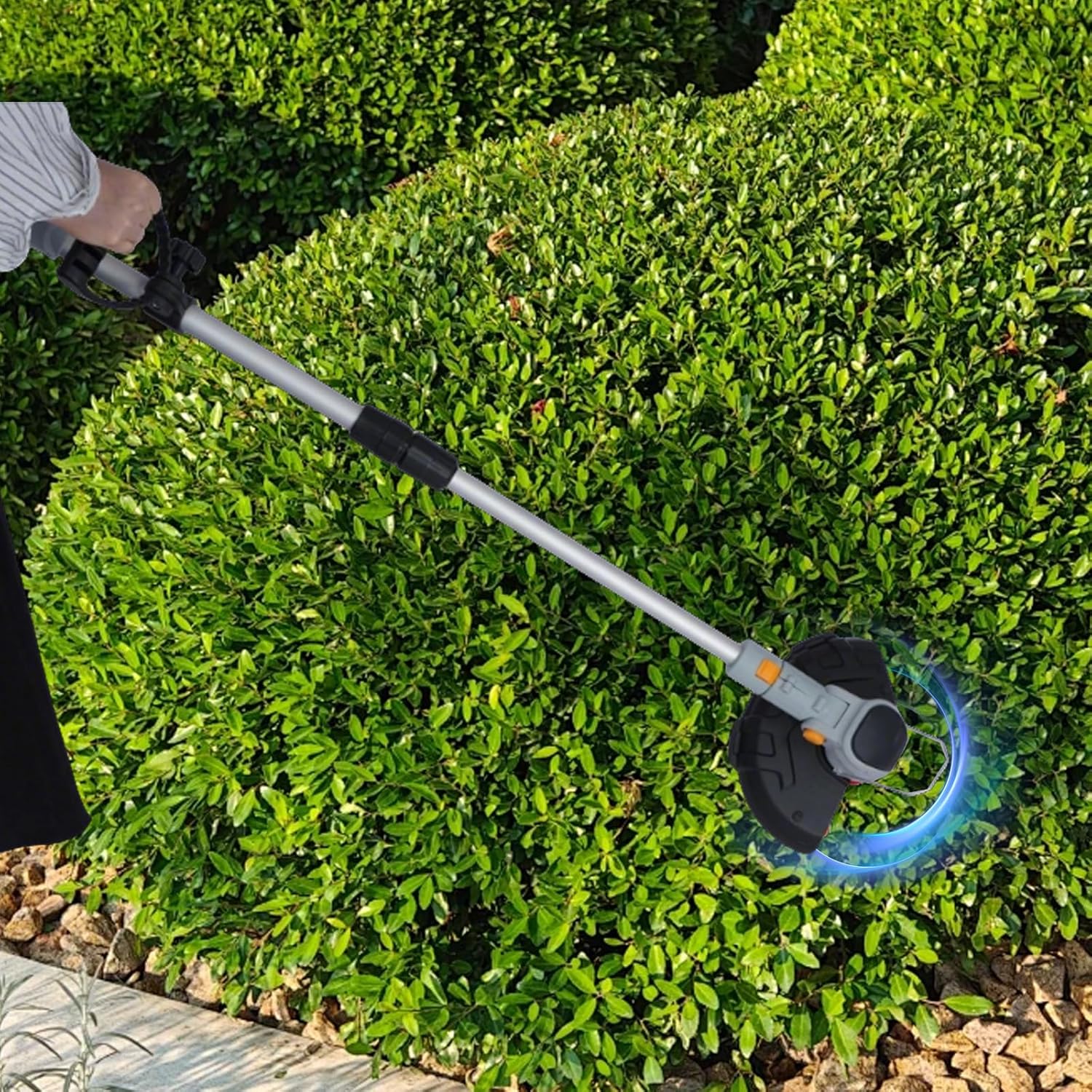Cordless Weed Whack, 21V Battery Powered Weed Wacker, 3-in-1 Electric Weed Trimmer and Lawn Edger, Adjustable 39–54 in, 2 Batteries, Lightweight Grass Trimmer for Yard Garden (Gray)