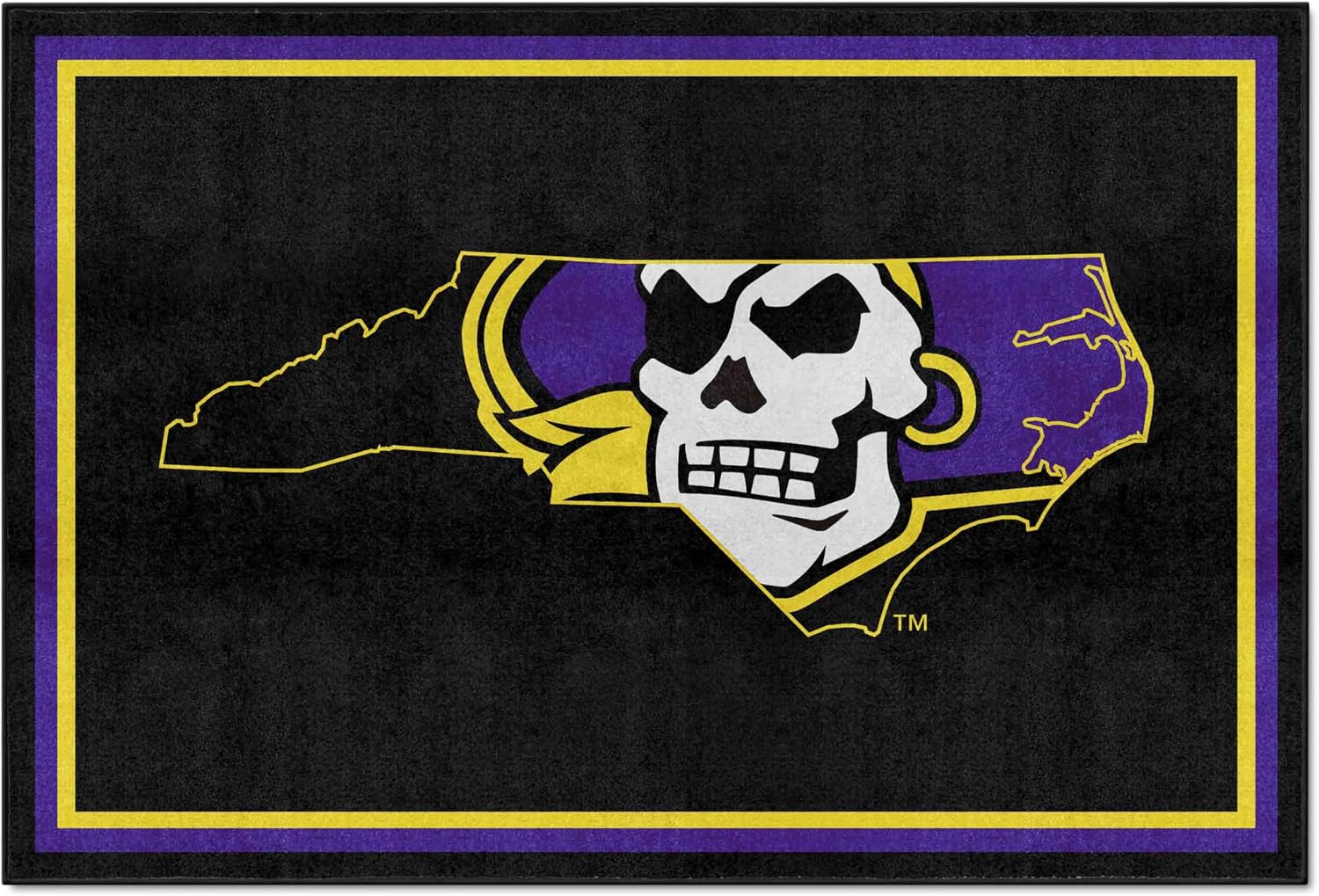 FANMATS 41917 East Carolina University 5x8 Rug | Pirate Skull Primary Logo | Black | 59.5x88in