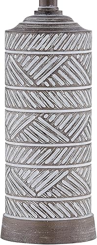 Miniatura 5 de Juego de 2 lámparas de mesa de resina de 23.5 pulgadas pintadas de madera de nogal profundo con acabado de patrones blancos (bombillas incluidas)