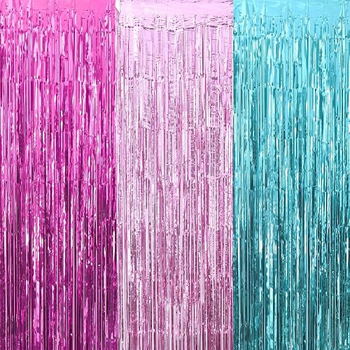 Decoraciones de fiesta sorpresa, cortinas de flecos de color rosa fucsia, decoración de fiesta, cortina de aluminio, decoración de cumpleaños rosa