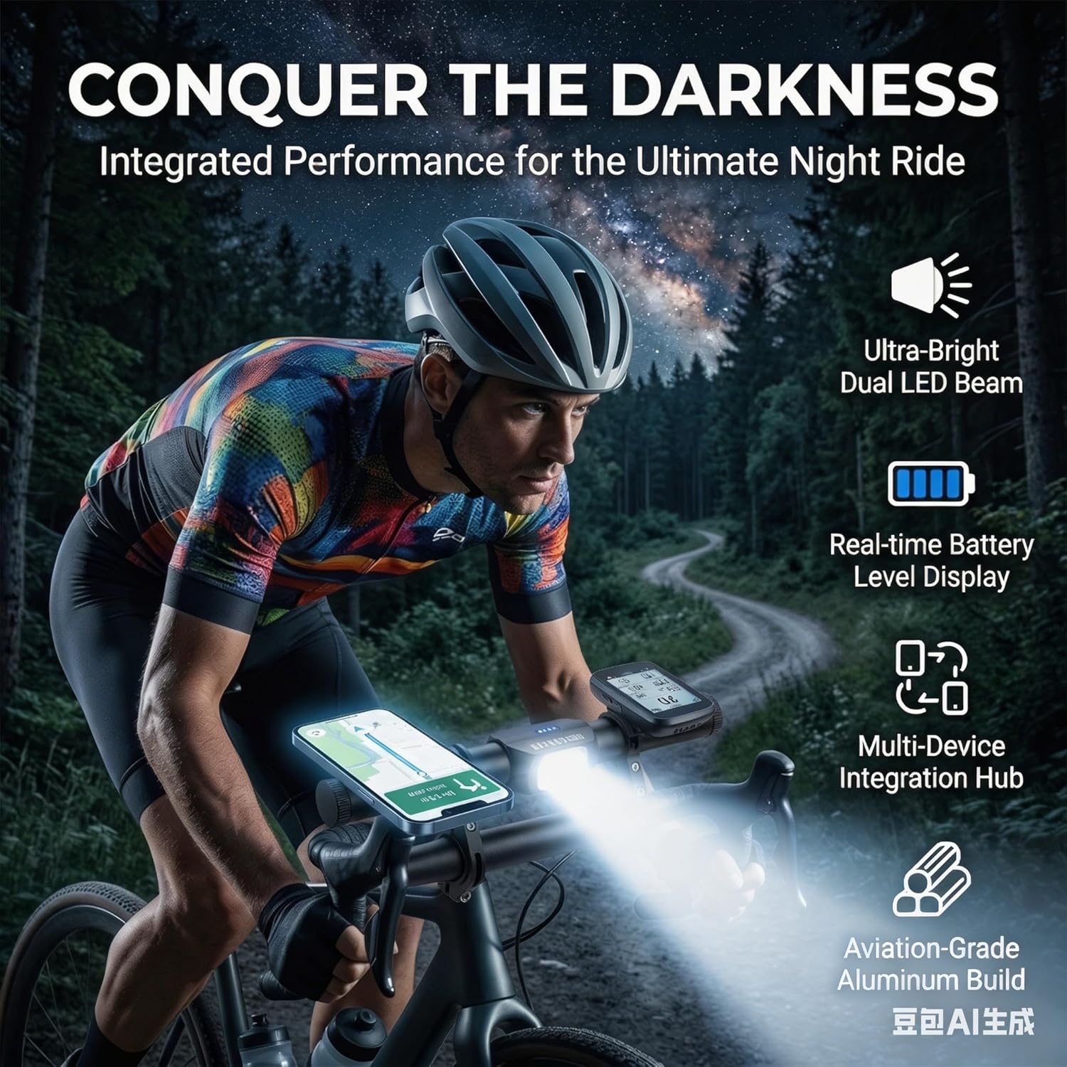 Redcomet Bike Handlebar Extender with Rechargeable Headlight, 800 Lumens USB Bike Light, 9.05" Aluminum Alloy Waterproof Bicycle Extension Bracket Accessories for Bicycle, E-Scooter