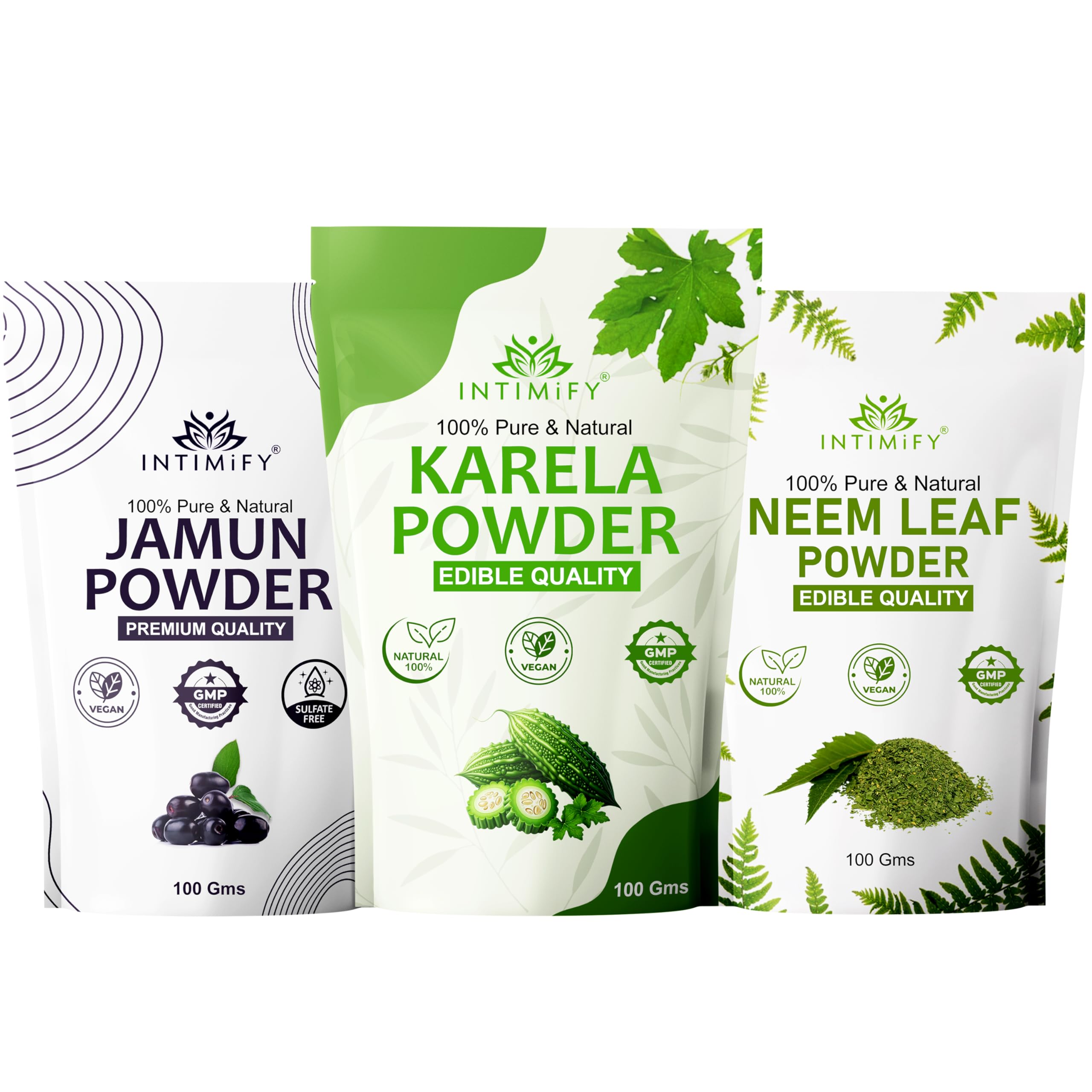INTIMIFY Neem Powder For Eating, Karela Powder, Jamun Seed Powder (100 Gms X 3 Pack)-image-24