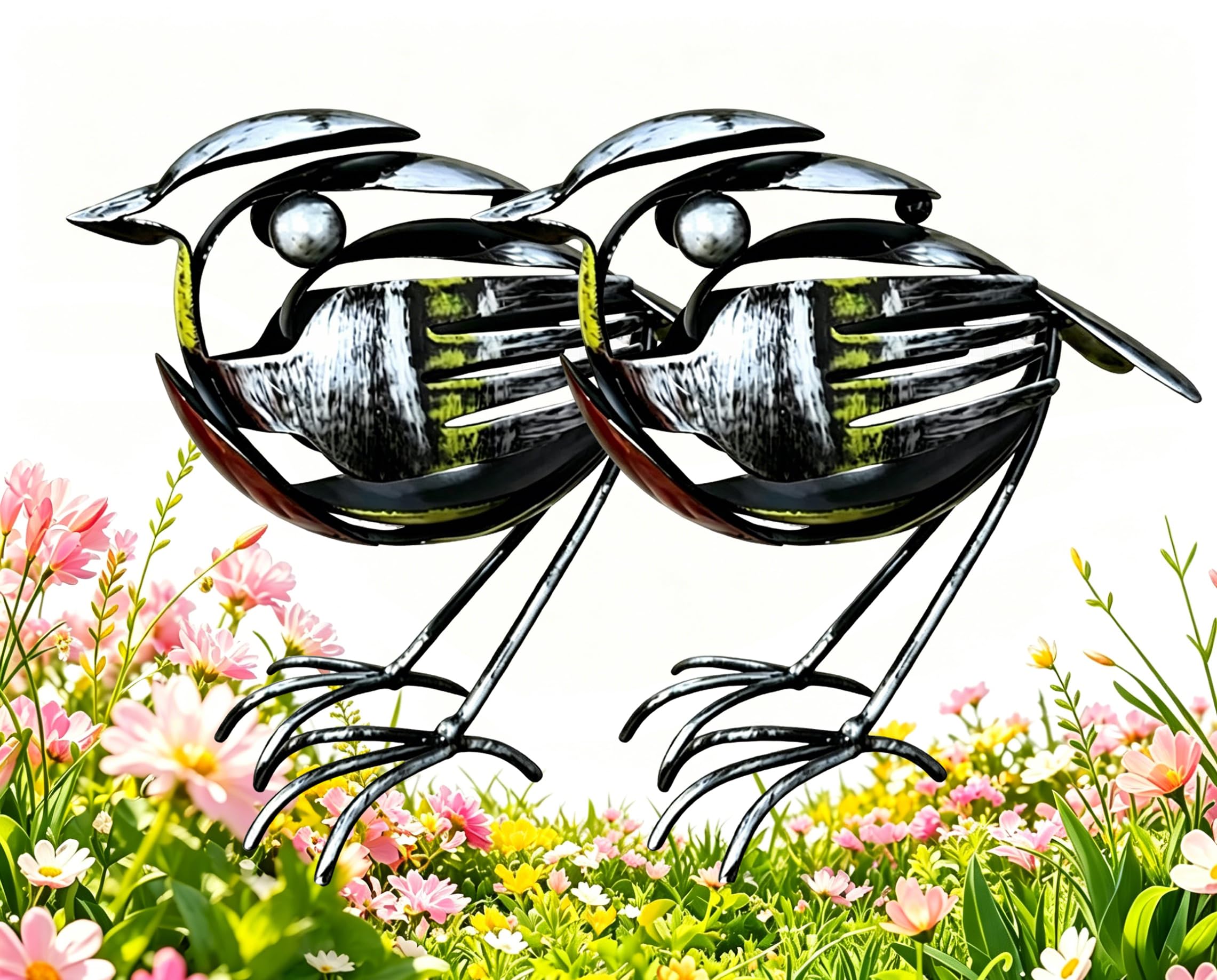 Recycled Fork & Spoon Robin Figurine, Handcrafted Metal Robin Garden Ornament, Rustic Red Chest Bird Statue, Scrap Metal Art Sculpture, Weatherproof Yard Patio Decor, Gifts for Bird Lovers
