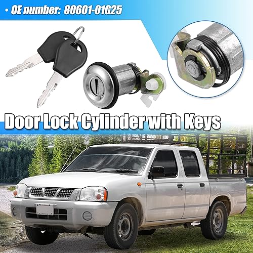 Miniatura 2 de X AUTOHAUX 1 juego de cable de cilindro de bloqueo de puerta delantera izquierda derecha con 2 llaves para Nissan Pickup D21 1984-1998 para Nissan