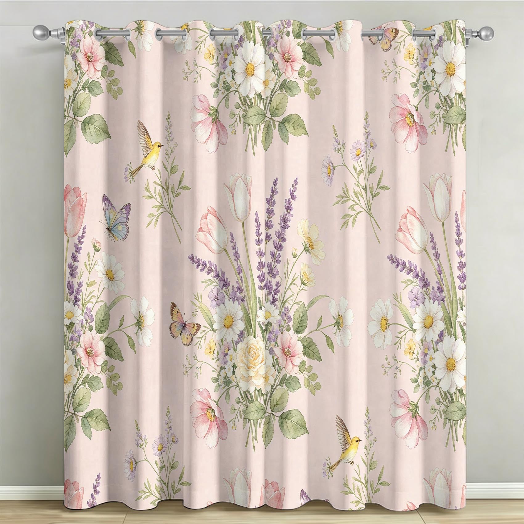 Aquarellblumen Vorhänge Blickdicht mit Ösen H 137 x B 117 cm 2er Set