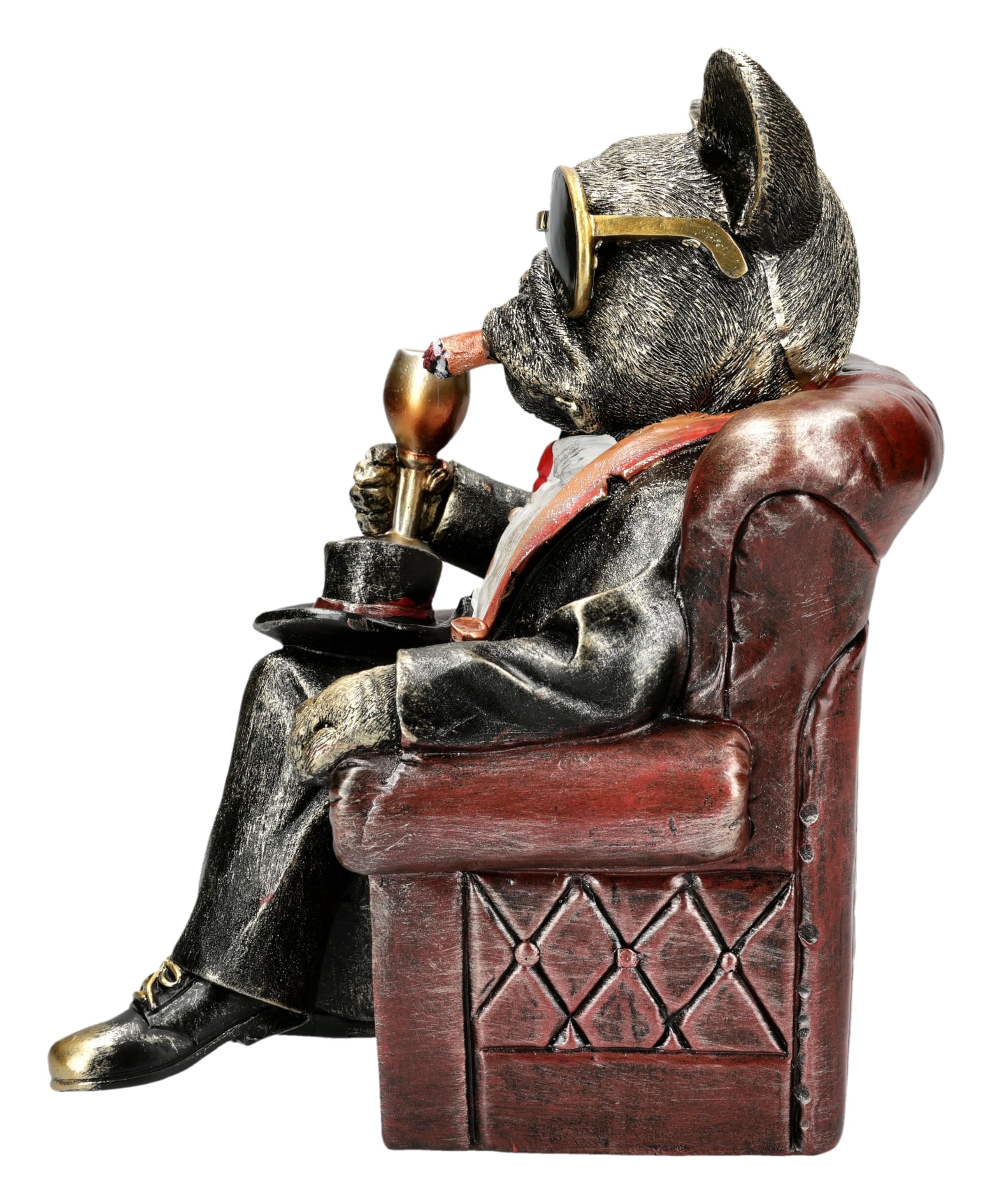 Figuren Shop GmbH Hundefigur als Gentleman – selbstbewusste Bulldogge im Gentleman-Outfit – handbemalte Dekofigur (26,5 cm) – Stilvolle & lustige Geschenkidee für Hundeliebhaber