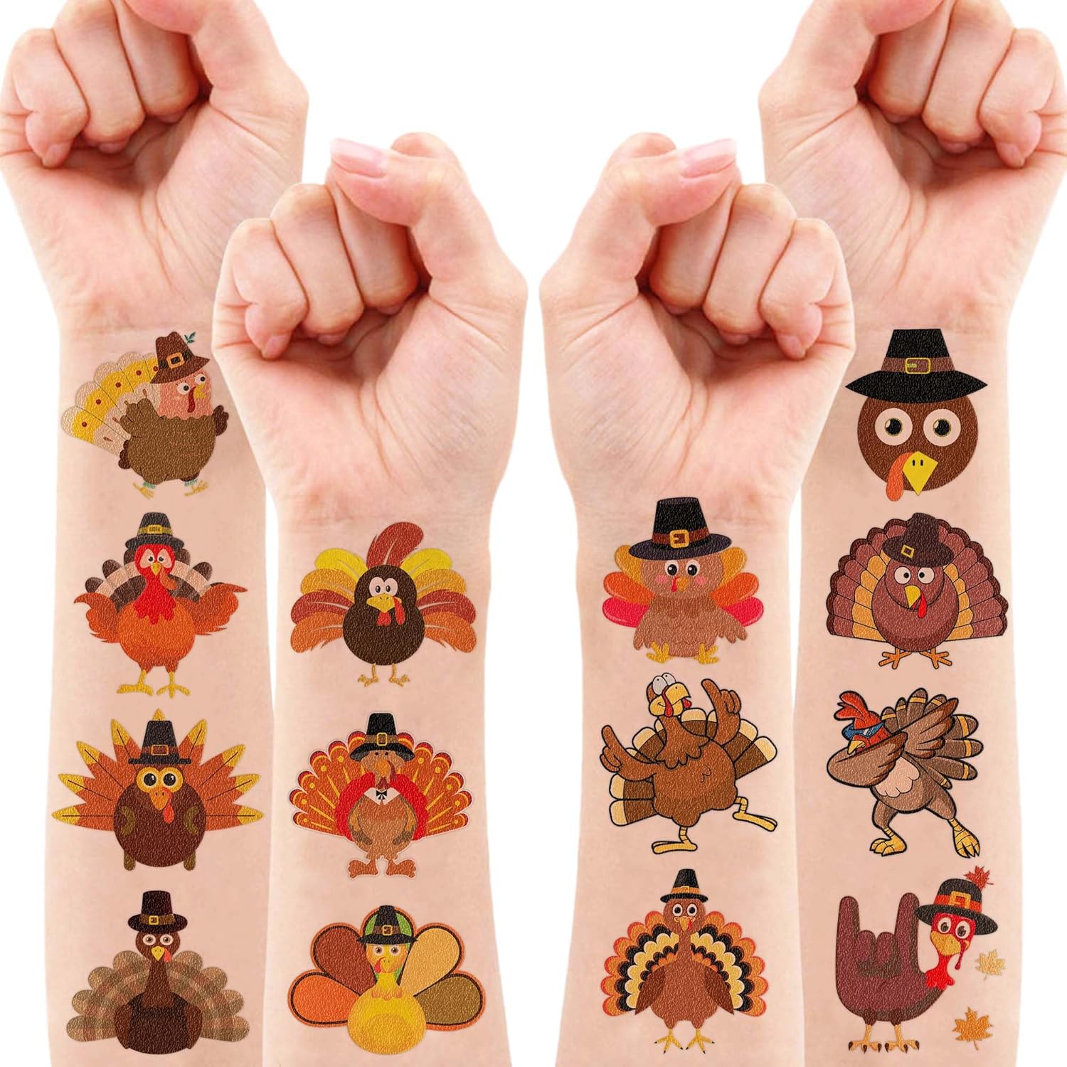 96PCS Thanksgiving Turkey Tattoos Stickers Pre-Cut Themed Autumn Fall Tattoos 1st Birthday Party Decorations Supplies Decor Favors for Kids Harvest Festival Prizes Rewards - Image 9
