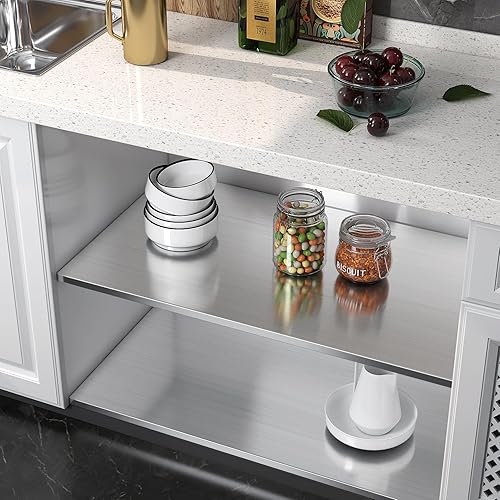 Miniatura 4 de Livelynine Papel de contacto de 197 x 36 pulgadas de ancho, papel tapiz de acero inoxidable, papel tapiz de vinilo plateado para encimera, mesa,