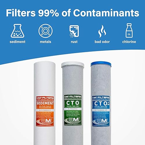 Miniatura 5 de Applied Membranes Inc. Sistema de filtro de agua de 3 etapas para toda la casa con filtros de sedimentos y bloques de carbono de 20 pulgadas