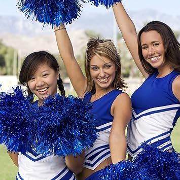 HAVAGDTM 36PCS Cheerleading Pom Poms Metallic Foil Plastic Pom Poms with Baton Handle for Game Sports Squads Dancing Party Football Basketball Club Spirit Sports Stage Performance Celebration