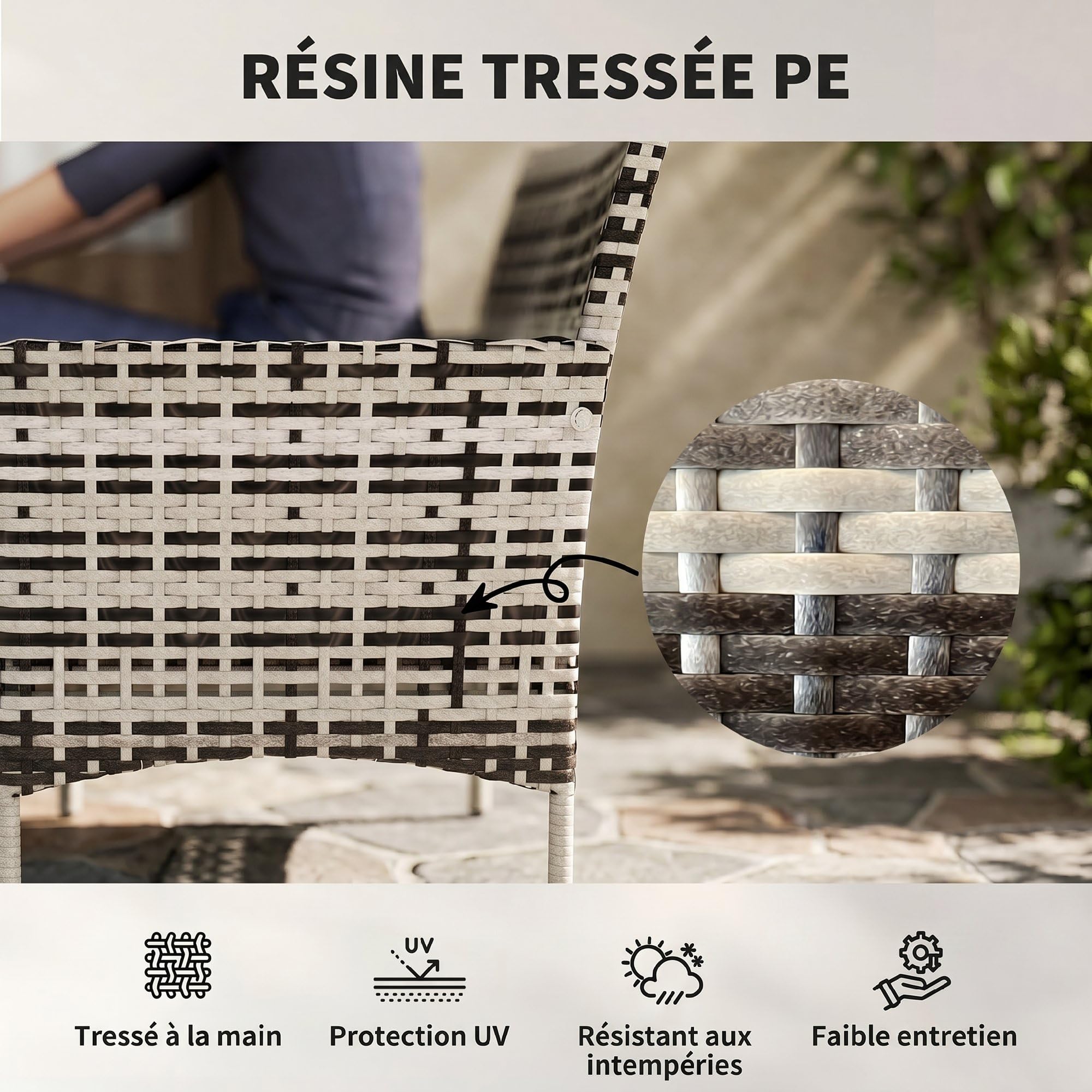 Outsunny Canapé de Jardin 2 Places en résine tressée avec Coussins, canapé d'extérieur avec accoudoirs, Cadre en Acier pour Balcon, Porche, Jardin, Gris Clair