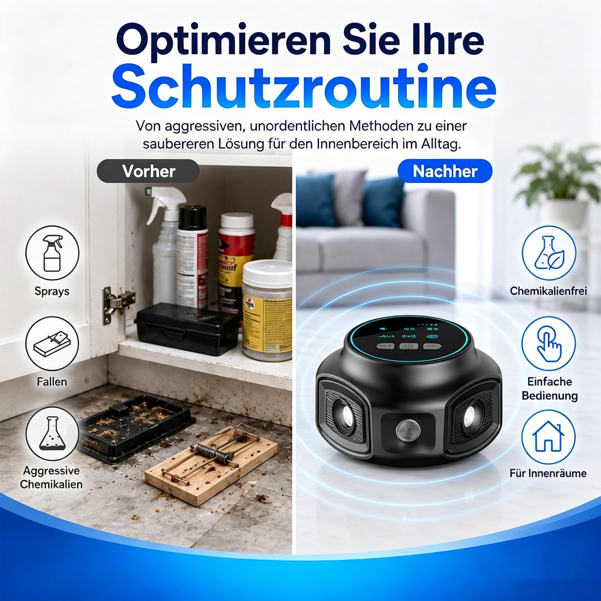Osmo Repelmax Mäuseabwehr, Intelligenter Ultraschall für Ratten | Intelligenter Ultraschall-Frequenzumwandlungsmodus, Blitzende LED-Leuchte,für Ratten,Mücken,Kakerlaken,Motten,Ameisen