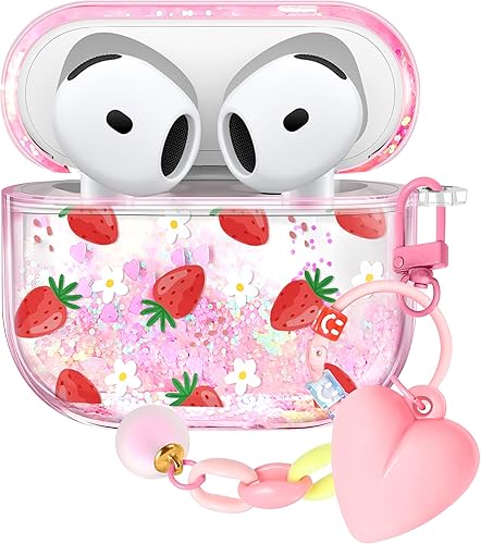 Miniatura 26 de Funda para Apple para Airpod Pro 2/1 - Funda Kawaii bonita estética femenina para niñas y mujeres, protector líquido con purpurina brillante, Rosado