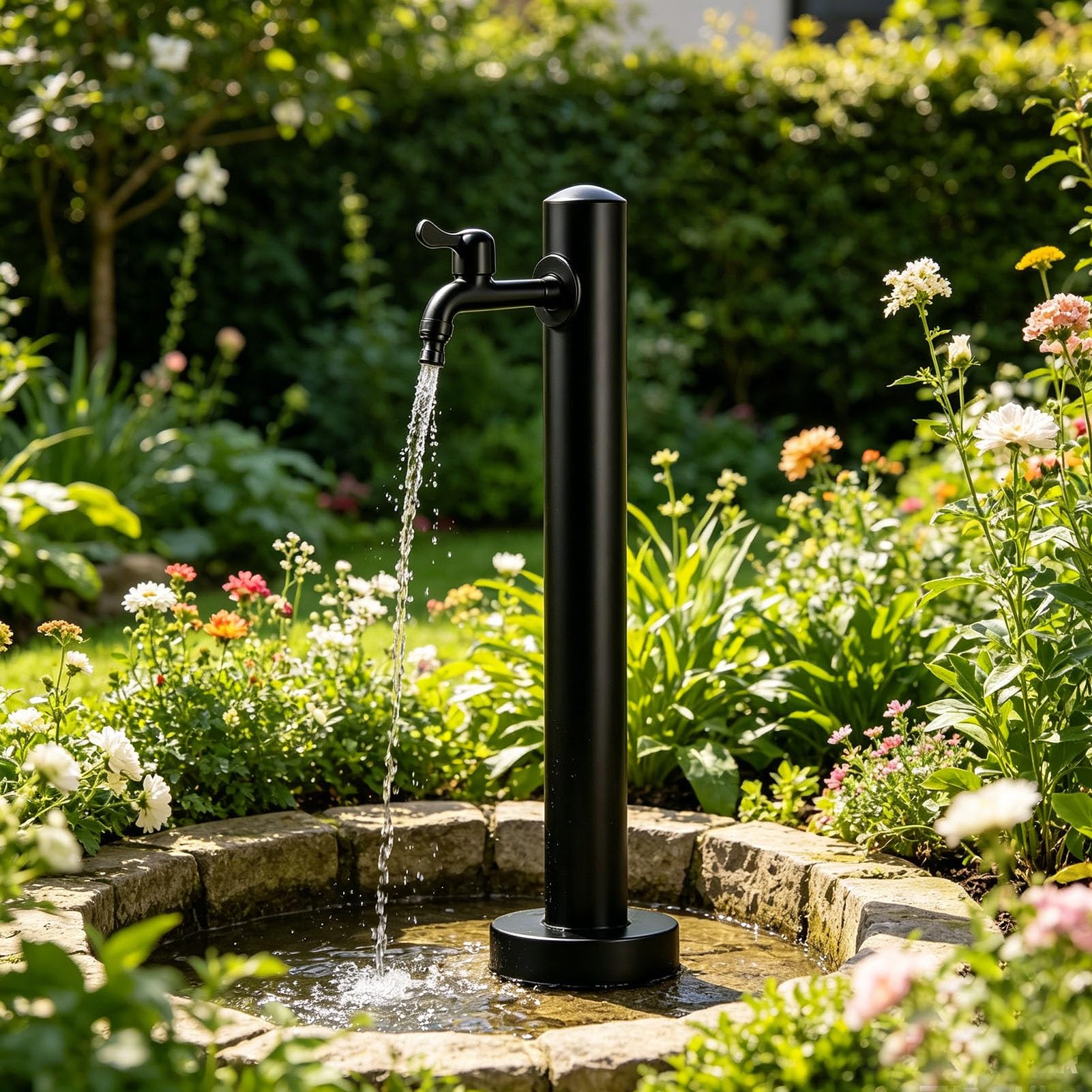 Junvstor Black Freestanding Stainless Steel Garden Water Column Spigot, Vertical Courtyard Faucet Tap, Antifreeze Faucet Post Yard Hydrant For Outdoor Irrigation & Watering(,95Cm/37.4In,Style 1)