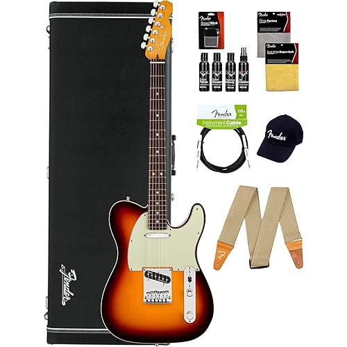Fender American Ultra Telecaster, Rosewood - Ultraburst Bundle with Case, Hat, Strap, Cable, and Guitar Cleaning Kit
