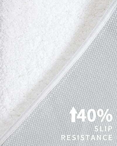 Miniatura 4 de Alfombra de inodoro en forma de U blanca de 23 x 24 pulgadas, lavable a máquina, antideslizante, tapete de contorno de felpa suave para piso de baño