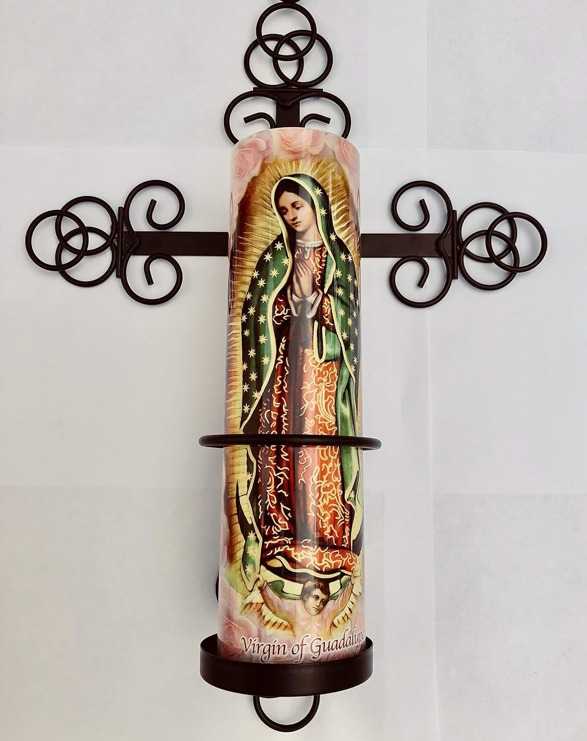 Amazon Com The Saints Gift Collection Virgin Of Guadalupe Led Flameless Candle With Trinity Cross Wall Sconce With Safety Guard Ring For All 8 1875 X2 375 Home Improvement