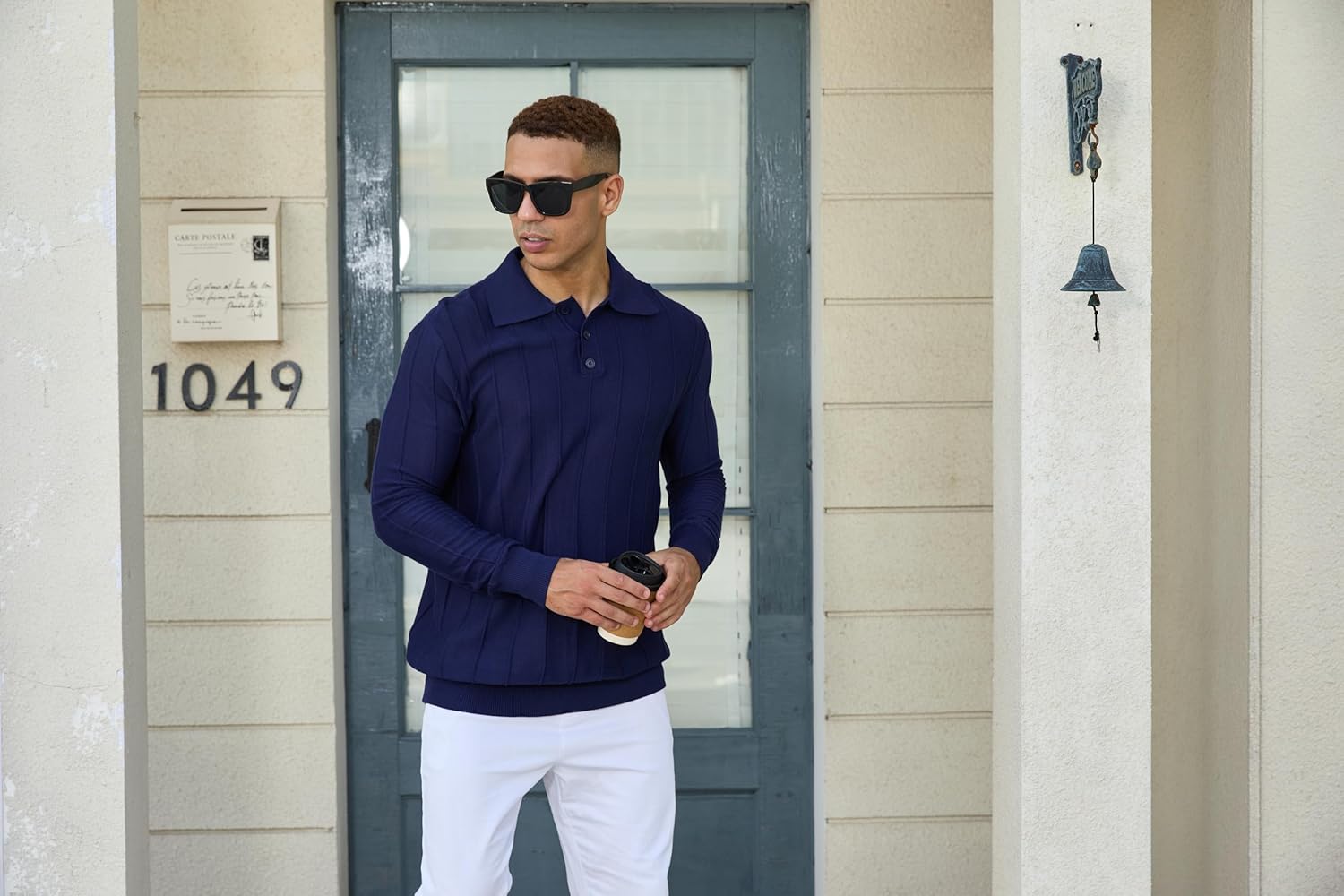 Mens Knit Polo Shirts Long Sleeve Casual Classic Polo Shirt Collared Ribbed Textured Pullover Sweater - Image 4