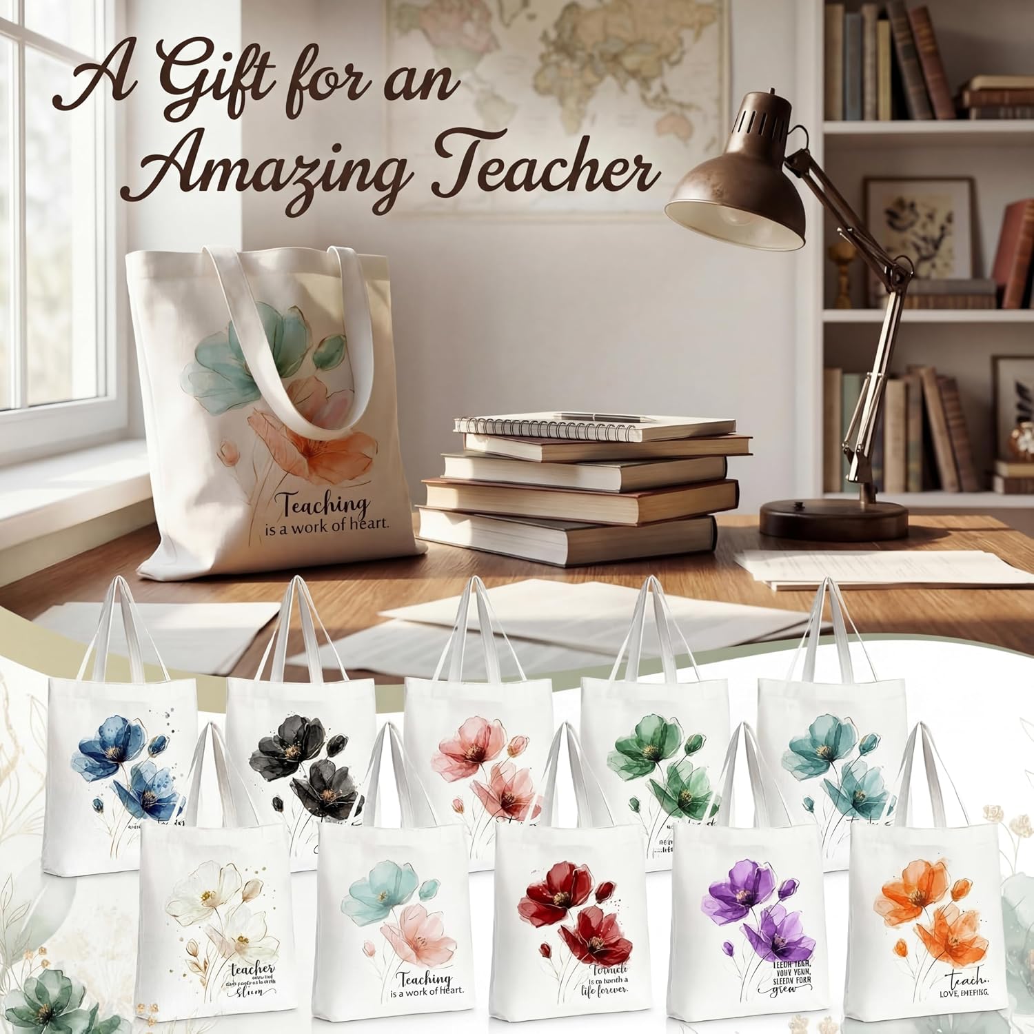 Sieral 10 Pcs 2026 Nurse Week Teacher Appreciation Gift Inspirational Tote Bag Canvas Bag Gift for Nurses Mothers Day Women(Teacher)