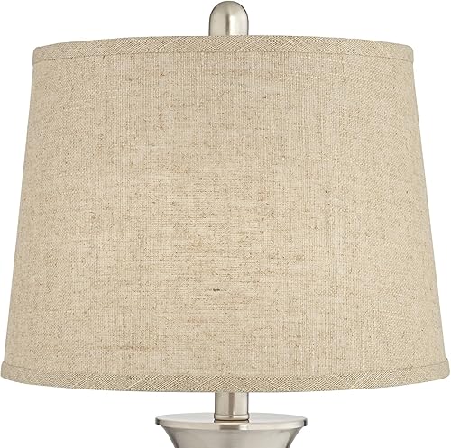 Vista 5 de 360 Lighting Seymore - Juego de 2 lámparas de mesa modernas de 26 pulgadas de alto con puerto de carga USB, pantalla LED plateada de arpillera