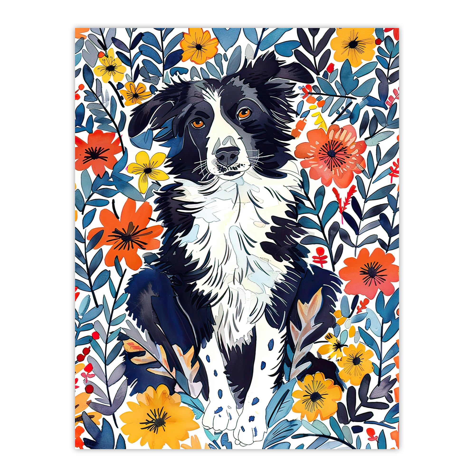 Artery8 Border Collie Flower Field Dog Lover Watercolour Living Room Large Wall Art Poster Print Thick Paper 18X24 Inch