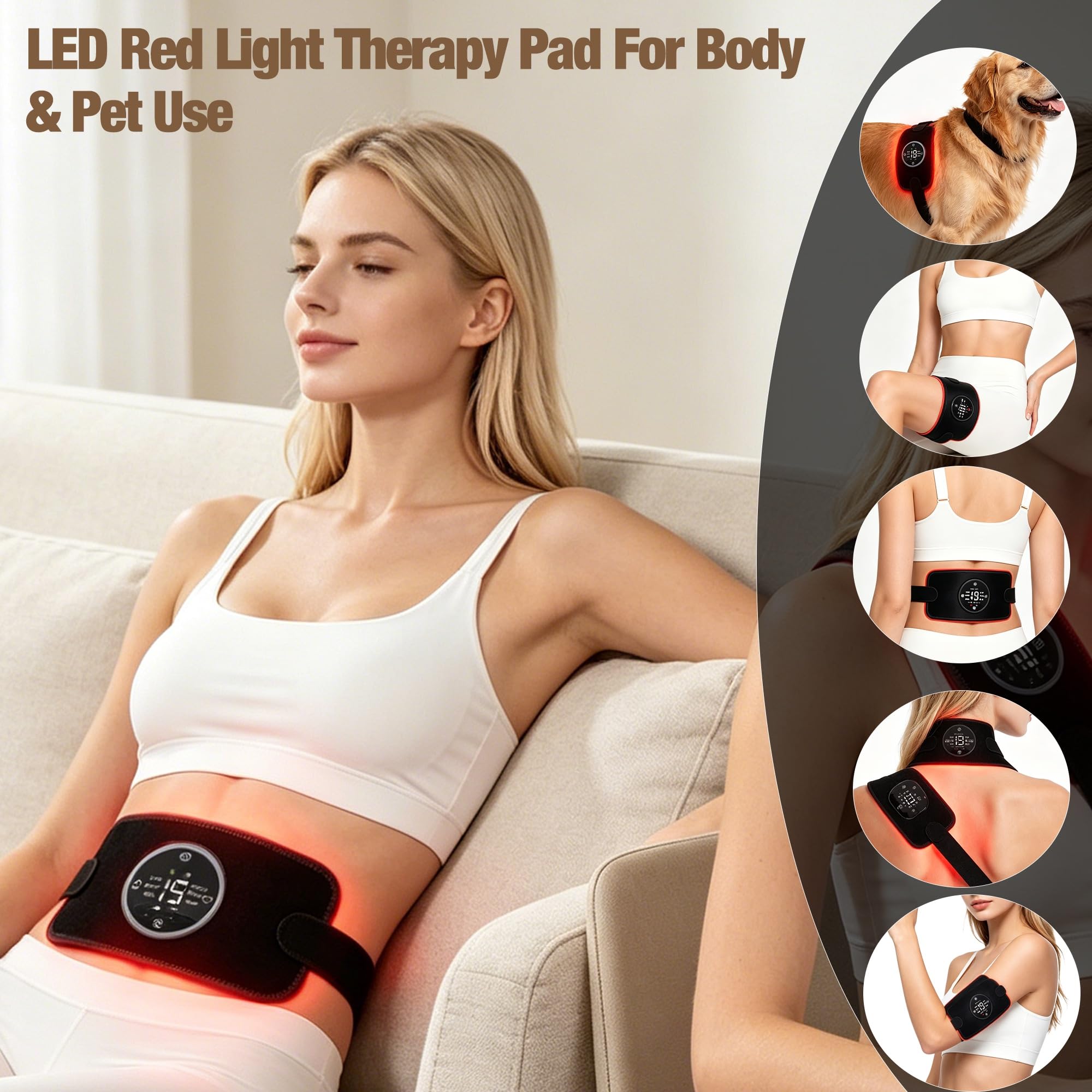 Cuscinetto a luce rossa per corpo, 60 LED a luce rossa da 660 nm e 30 dispositivi a luce infrarossa da 850 nm, 6 modalità, 19 livelli di intensità, avvolgono adatto per alleviare il dolore