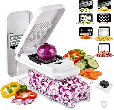 SUSTEAS Vegetable Chopper with Pull-Out Container, 7-Blade Mandolin Slicer