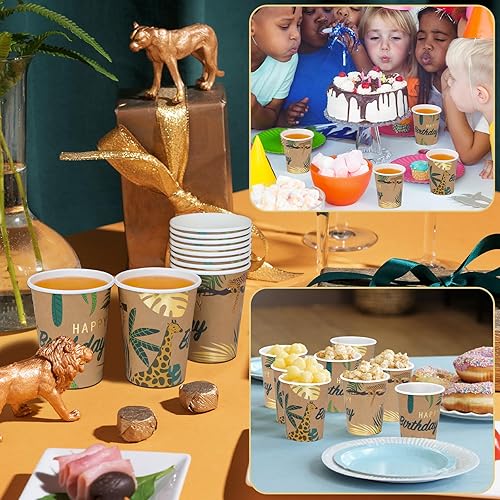 Miniatura 3 de DYLIVeS Vasos de papel de cumpleaños de animales, vasos desechables de safari en la selva, copas tropicales de verano de bosque salvaje, tazas de