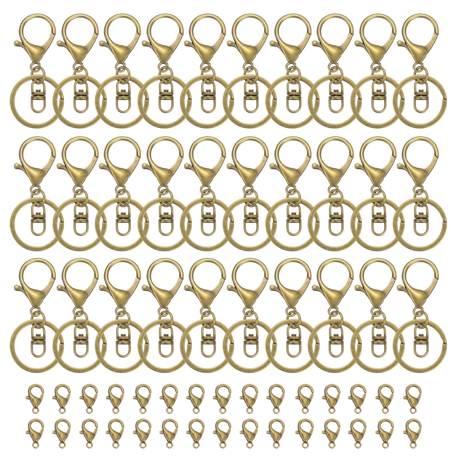 uxcell Lobster Claw Clasps Keychain, 30 Pcs Metal Lobster Claw Clasp Hook with Swivel Trigger Clip and Keychain Ring for DIY Craft Key Chain Accessories, Green Bronze