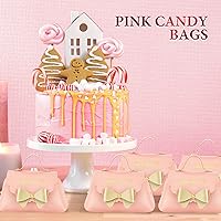 Vista 6 de Dandat 24 cajas de regalo de piel sintética con lazo, bolsas reutilizables de 5 x 3 pulgadas para dulces con asas, elegante mini bolso para boda