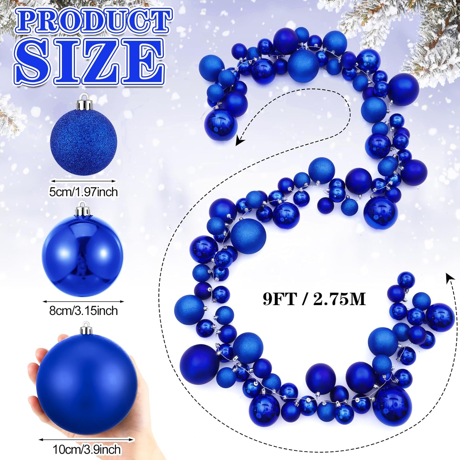 Christmas Ball Garland Ornaments Hanging Shatterproof Xmas Balls Decorations for Home Indoor Outdoor Mantel Holiday Party Christmas Tree Supplies (9 ft,Navy Blue)