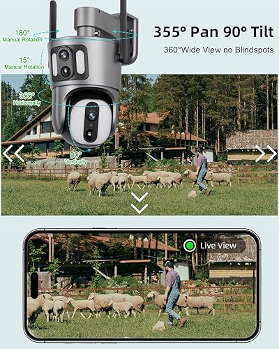 Miniatura 4 de Cámara de seguridad de doble lente celular 4G LTE con energía solar de 6MP inalámbrica para exteriores, batería de 15600mAh, cámara PTZ de 360 con